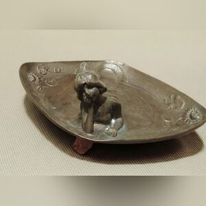 Art Nouveau Antique Spelter Mermaid Trinket, Jewelry Boudoir Dresser Tray